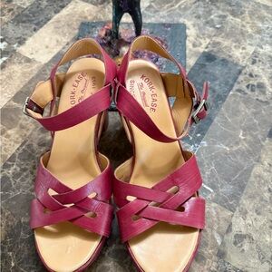 Kork-Ease Wine-Red Leather Strappy Sandals – Ankle Strap – New